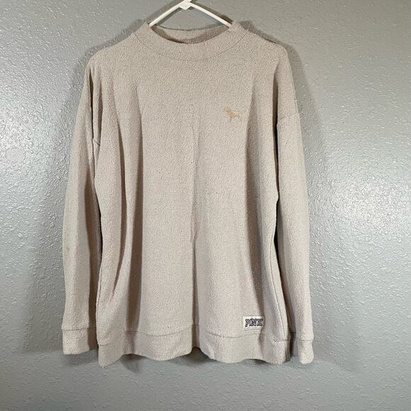 Pink Womens Small White Sweatshirt Logo Long Sleeve Pullover Terry Cloth Crew - Picture 8 of 8